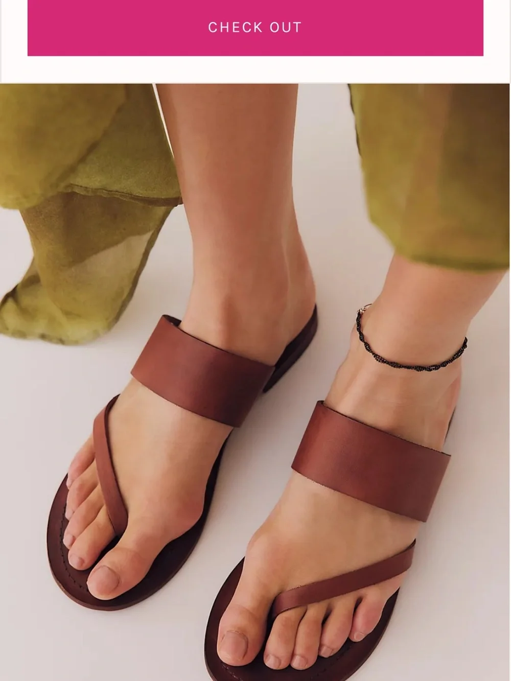Free People Chestnut Brown Double-Strap Leather Slide Sandals